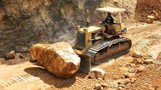 WOW!! OMG Strong Power Bulldozer Moving Big Stone Excavator Digging Mountain Road Construction