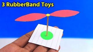 3 Best RubberBand Toys | how to make rubberband propeller helicopter | how to make paper toy