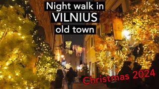 Walking in Vilnius old town 4k, Lithuania at night, Christmas 2024