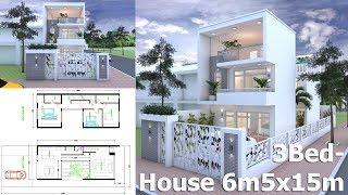 3Bed Modern Home Plan 6.5x15m Plot Size 8x24m