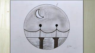 Simple Moonlit Bridge Drawing | Easy Sketch for Beginners 