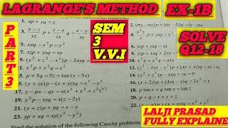 SOLUTION OF EX-1B PART 3. LAGRANGE'S METHOD PDE OF FIRST ORDER SEM 3 MATHAMATICS HONOURS #vbu #viral