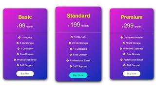 Pricing Table Using HTML & CSS | Simple Pricing Table Design | Pricing Card Using HTML and CSS