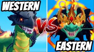 (HIGH BOUNTY) DRAGON REWORK Eastern VS Western in Blox Fruits!  Update 24, Xmas Update 25 (Roblox)