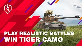 Win realistic battles and get Tiger (P) Sandsturm camo. WoT Blitz