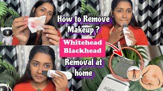 How to remove makeup? White/black heads removal at home | MySkincare Routine| Kaviya Karun 