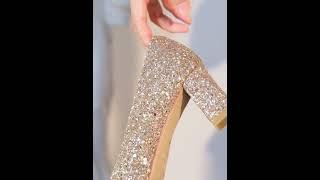 Sparkly Gold Rhinestone Sequins Leather Wedding Shoes