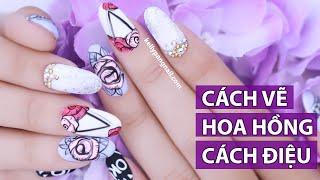 Cách vẽ mẫu nail Hoa Hồng Cách Điệu bằng cọ nét Gel – Pang Mỹ Nguyên | KellyPang Nail