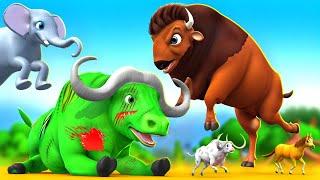 Zombie Buffalo vs. Giant Bison in Epic Rescue of Farm Animals! 3D Animated Animal Cartoons!