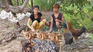 Survival in the forest, Catch and cook chicken for jungle food, Chicken hot chili roasted for dinner