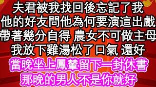 夫君被我找回後忘記了我，他的好友問他為何要演這出戲，帶著幾分自得 農女不可做主母，我放下雞湯松了口氣 還好，當晚坐上鳳輦留下一封休書，那晚的男人不是你就好| #為人處世#生活經驗#情感故事#養老#退休