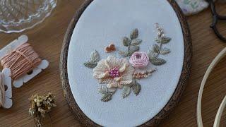 Relaxing video /Vintage Flower Hand embroidery. Stitch. 3d. ASMR