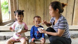 Single mother: building house walls & wooden doors - Harvesting green vegetables to sell