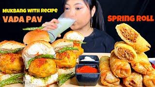 COOKING & EATING VADA PAV & SPRING ROLL | INDIAN STREET FOOD | MUKBANG ASMR | BIG BITES |