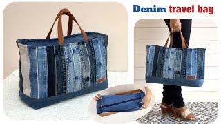 sewing diy a travel bags from old jeans, denim projects, how to sew a denim travel bags patterns,