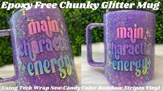 Epoxy Free Chunky Glitter Mug Using Crystalac Brite Tone | Teck Wrap Candy Rainbow Stripes Vinyl