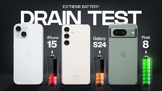 Samsung Galaxy S24 vs iPhone 15 vs Pixel 8 EXTREME Battery Drain Test - MOBILE DATA 4G!