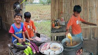 Pork mix Egg Stir fried recipe , Rural life little chef cooking