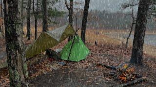 Solo Camping in HEAVY RAIN | High Winds | STORM