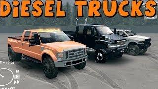 SpinTires | Dodge Ram 3500 Cummins vs Ford F450 Powerstroke vs GMC 6x6 Ironhide