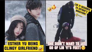 Esther Yu Clinging to Lin Yi feet! | Ski Into Love #estheryu #linyi