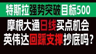 特斯拉强势突破，目标500！摩根大通日线回调现安全买点机会，英伟达回踩支撑，何时抄底？【个股分析】TSLA NVDA  JPM MSFT META