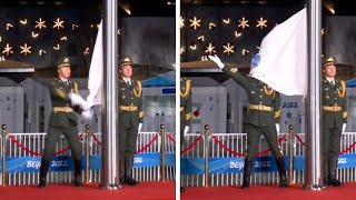 This Chinese Soldier Raising The Flag At The Olympics Really Gave It His All And People Love It