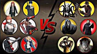 Chainsaw Man Team Vs IT Pennywise, Slender Man, Michael Myers, Freddy, Leatherface, Ghost Face