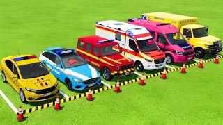 TRANSPORTING ALL POLICE CARS and AMBULANCE EMERGENCY VEHICLES WITH MAN TRUCKS ! Farming Simulator 22