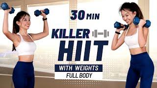 30 MIN KILLER FUN HIIT with Weights │Cardio & Strength│Super Sweaty │ Tone & Burn Calories 