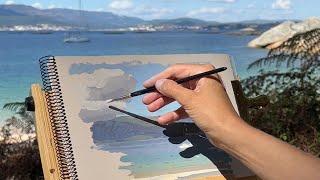 Plein air painting with Gouache on Arousa Island in Galicia, Spain (study no.1)