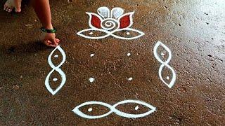 Aadi18 simple kolam|4*2*2Aadivelli special flowers rangoli|Aadiperuku kolam|Super Beautiful rangoli