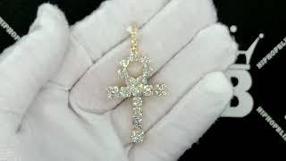 Ankh Cross Cluster Expanding Real Diamond Pendant 2.46cttw 10K Yellow Gold | Iced Out Jewelry