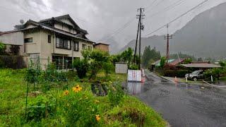 Heavy rain ( typhoon in japan )Nagano early morning Walk, Japanese Countryside Village 4K