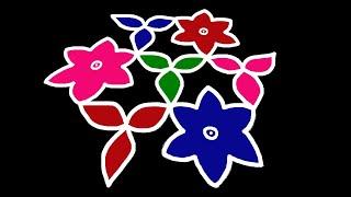 Flower kolam | flower rangoli | pulli kolam | 9 - 5 dot kolam | flower muggulu | easy rangoli design