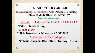 Tally prime + GST+TDS +TCS & ESI,PF  Online classes | Accounting & Taxation\ With Practical Training