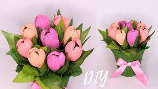 How To Make Chocolate Tulip Bouquet / Тюльпан с конфетой внутри / DIY Crepe Paper Flowers