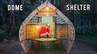 BUILDING COZY SHELTER DOME SHAPE IN HEAVY RAIN. RELAXING CAMP, BUSHCRAFT AND SURVIVAL