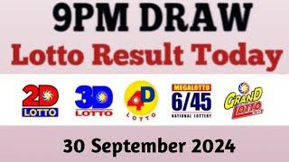 Lotto Result Today 9pm live draw September 30, 2024 Swertres Ez2 PCSO live result