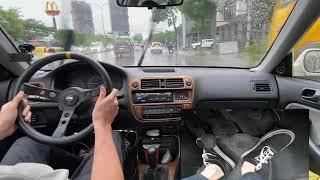 POV Manual Car Driving in Heavy Rain with Pedal Cam ASMR | HONDA Civic