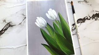 How to paint White Tulips in Acrylic Paint | Easy Tulips painting for beginners