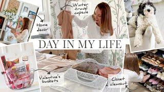 Day in My Life of Organized Chaos: Home Decor, Winter Capsule, Closet Cleanout, Valentine's Baskets