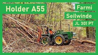 Mit dem Holder A55 im Wald | Holzrücken mit Farmi Seilwinde Typ JL301 PT