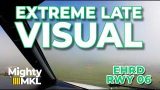 Extreme late visual on ILS runway 06 Rotterdam The Hague Airport (RTM EHRD).