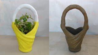 MAKE CEMENT POT PLANTERS AT HOME USING OLD CLOTH/CEMENT CRAFT IDEAS