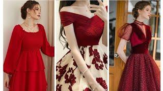 Latest Red Colour Dresses Ideas ||  wine colour Frock || Red Red Gown Ideas for Casual And Partywear