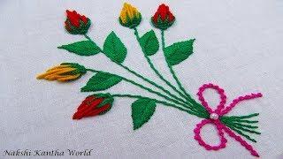 Hand embroidery rose flower stitch by Nakshi Kantha World