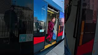 Boarding the Ultra Low Floor Tram in Vienna, Austria.