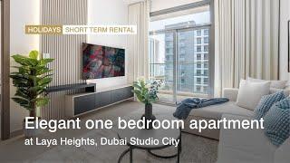 Elegant one bedroom apartment at Laya Heights, Dubai Studio City | haus & haus Holiday Homes