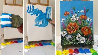 How to Paint a Beautiful Floral Corner | Easy Acrylic Painting Tutorial #335